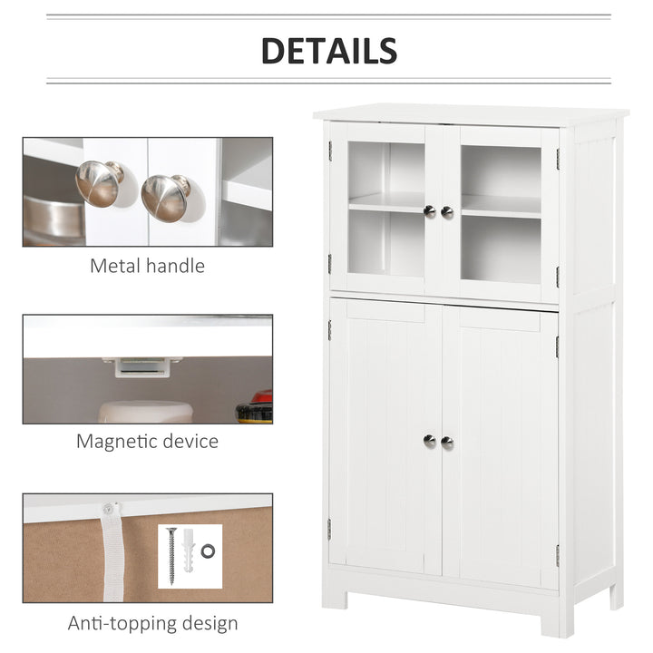 Modern Storage Organizer Cabinet w/ Glass Doors, Shelf for Bathroom, Kitchen, Bedroom - White