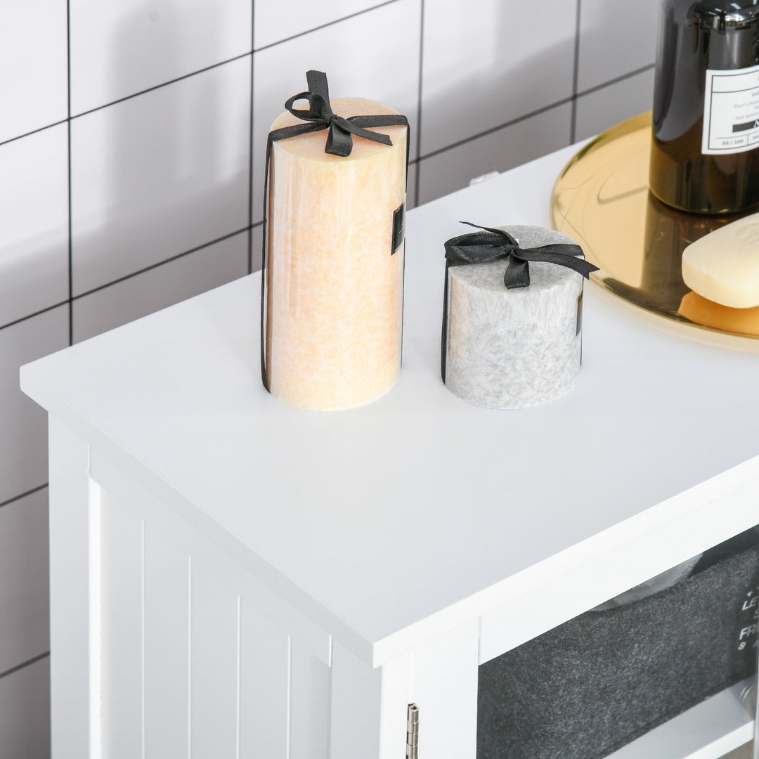 Modern Storage Organizer Cabinet w/ Glass Doors, Shelf for Bathroom, Kitchen, Bedroom - White