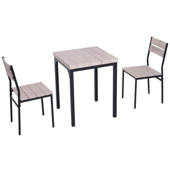 3pc Small Industrial Dining Kitchen Table, 2 Chairs Set Furniture – Black Metal / Wood Look