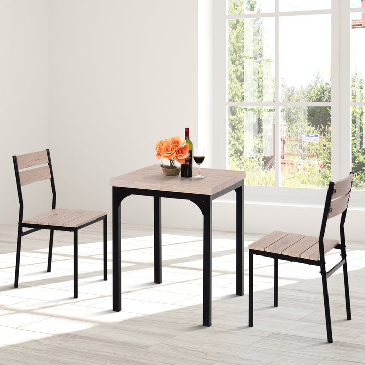 3pc Small Industrial Dining Kitchen Table, 2 Chairs Set Furniture – Black Metal / Wood Look