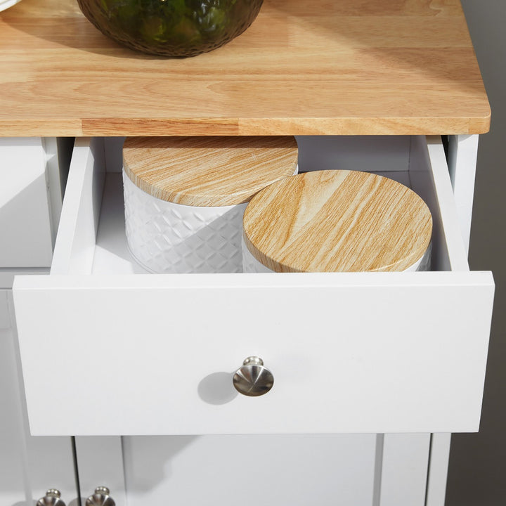 Classic Sideboard Storage Organizer Cabinet w/ Wood Top for Living, Dining, Hall - White