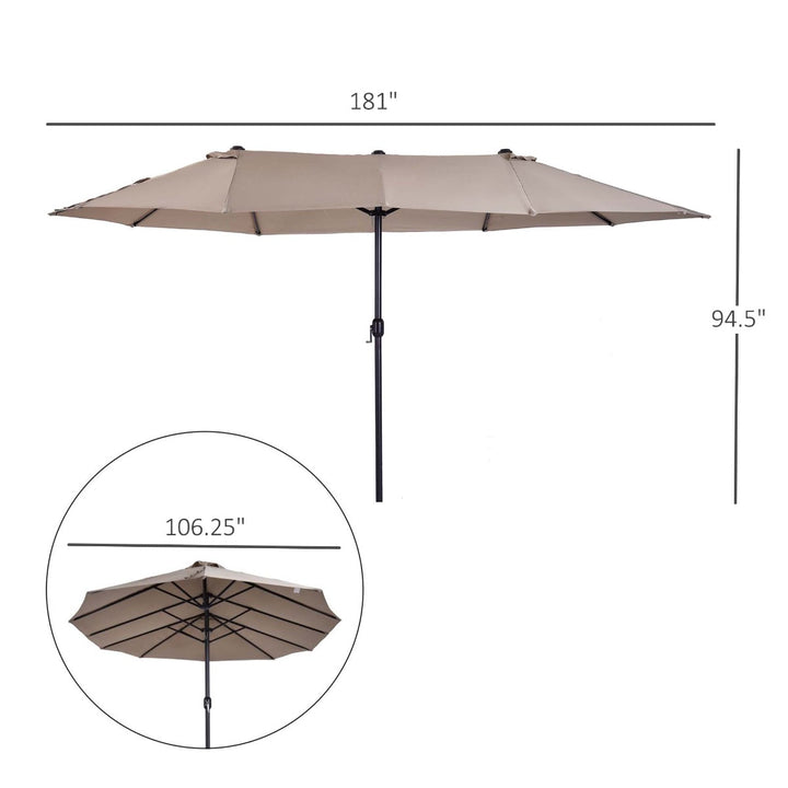 15ft Double Twin Canopy Patio Deck Umbrella Shade Shelter w UV Protection, Crank - Tan Beige