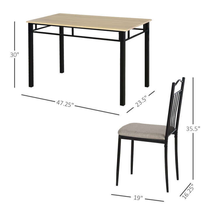 5pc Compact Classic Metal Wood-Look Small Kitchen Dining Table Set w/ 4 Chairs - Black/ Oak