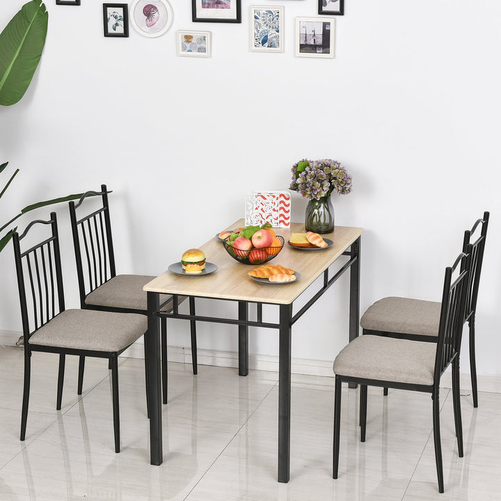 5pc Compact Classic Metal Wood-Look Small Kitchen Dining Table Set w/ 4 Chairs - Black/ Oak