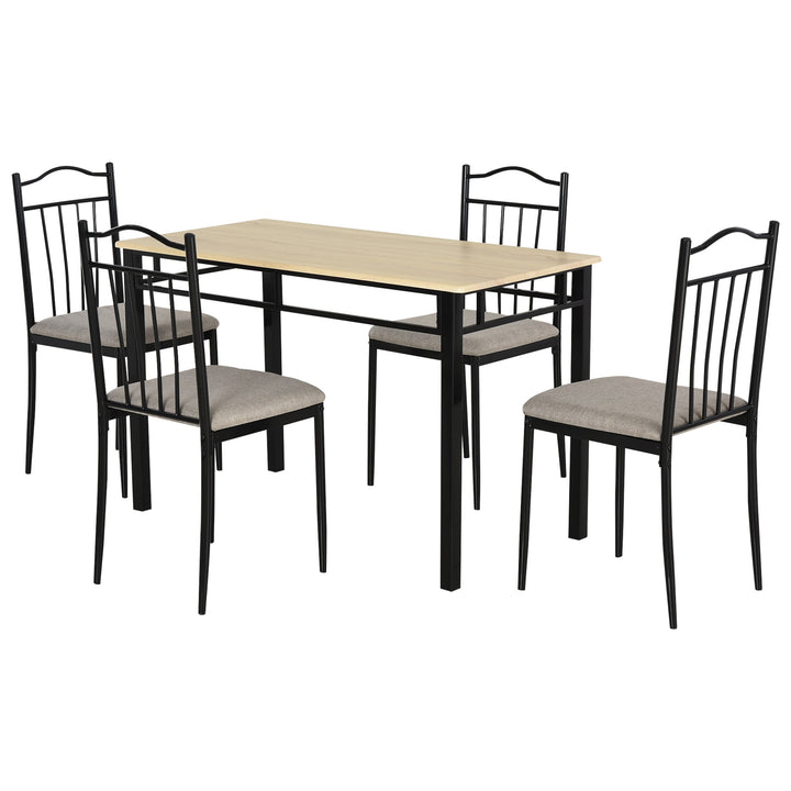 5pc Compact Classic Metal Wood-Look Small Kitchen Dining Table Set w/ 4 Chairs - Black/ Oak