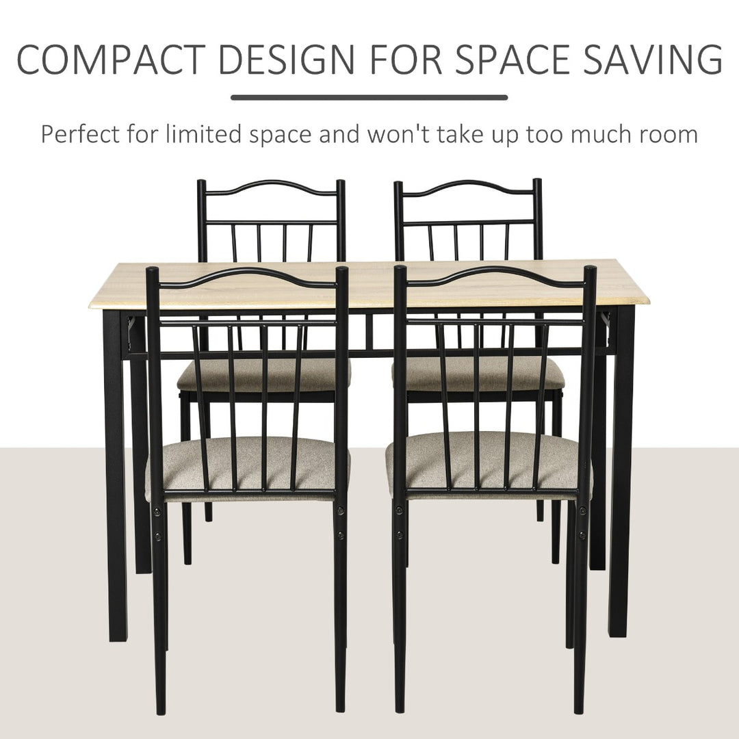 5pc Compact Classic Metal Wood-Look Small Kitchen Dining Table Set w/ 4 Chairs - Black/ Oak