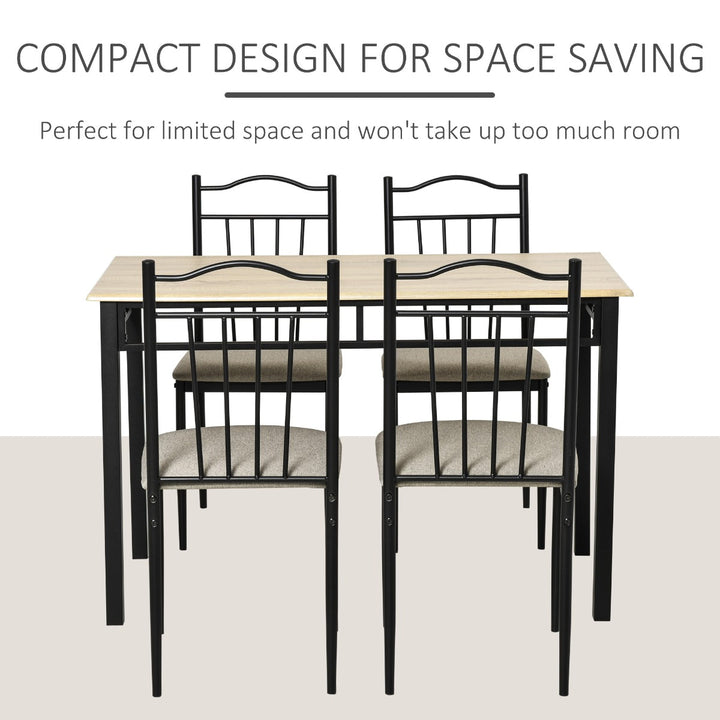 5pc Compact Classic Metal Wood-Look Small Kitchen Dining Table Set w/ 4 Chairs - Black/ Oak