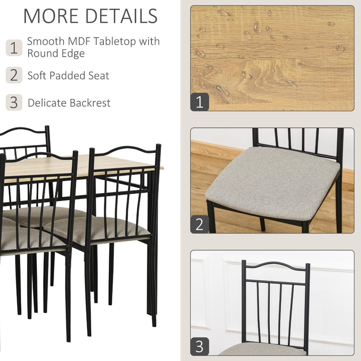 5pc Compact Classic Metal Wood-Look Small Kitchen Dining Table Set w/ 4 Chairs - Black/ Oak