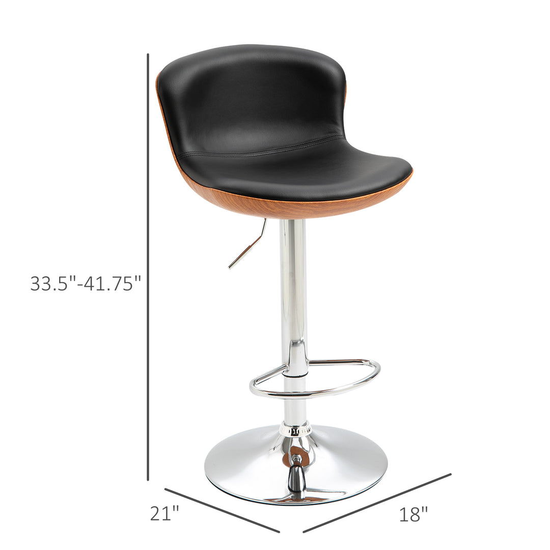 Set of 2 Modern Counter Bar Height Swivel Dining Stools w/ Footrest - Black / Wood Grain