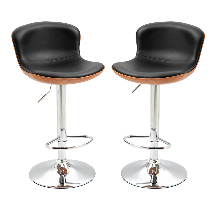 Set of 2 Modern Counter Bar Height Swivel Dining Stools w/ Footrest - Black / Wood Grain