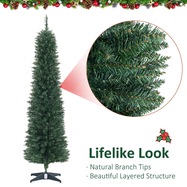 6ft 390-Tip Pre-lit Slim Christmas Holiday Tree w 200 LED Lights & Base, Xmas Decor - Green
