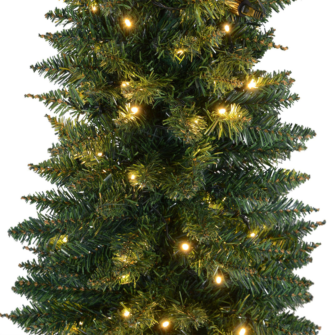 6ft 390-Tip Pre-lit Slim Christmas Holiday Tree w 200 LED Lights & Base, Xmas Decor - Green