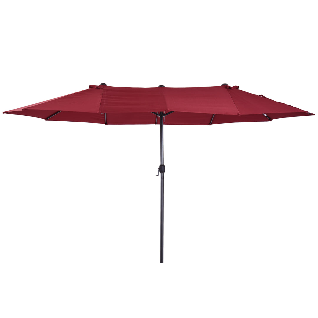 15ft Double Twin Canopy Patio Deck Umbrella Sun Shade Shelter w UV Protection, Crank - Wine Red