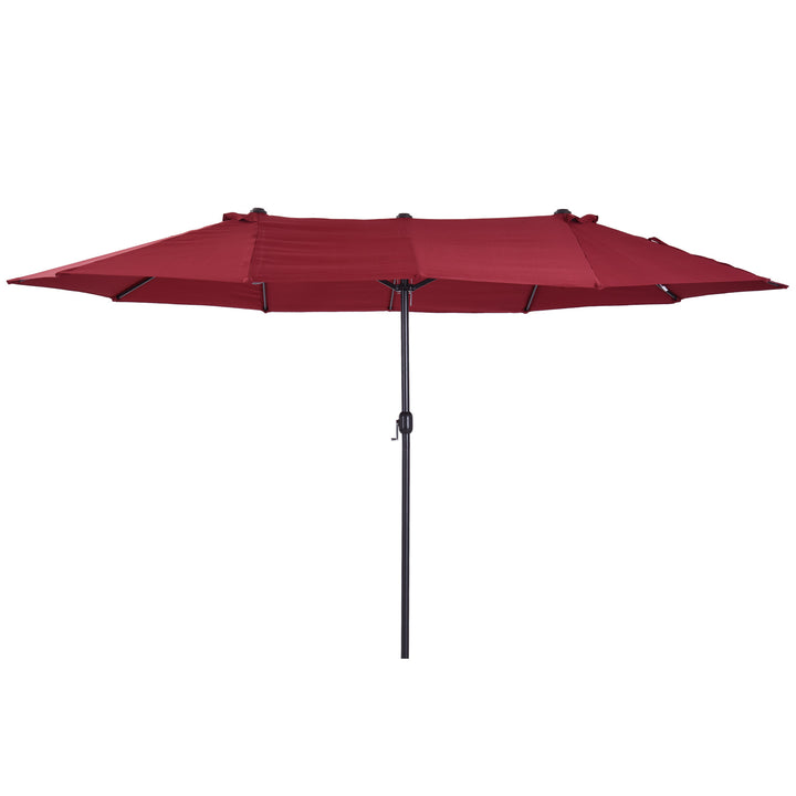 15ft Double Twin Canopy Patio Deck Umbrella Sun Shade Shelter w UV Protection, Crank - Wine Red