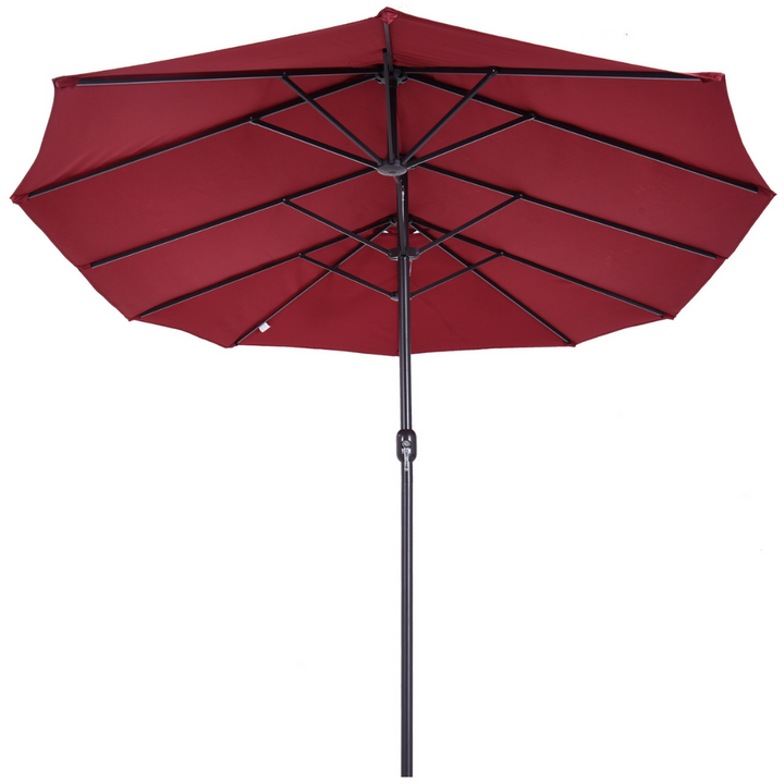 15ft Double Twin Canopy Patio Deck Umbrella Sun Shade Shelter w UV Protection, Crank - Wine Red