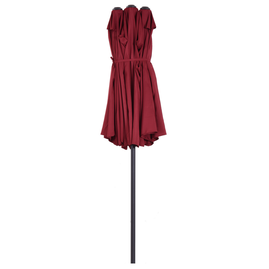 15ft Double Twin Canopy Patio Deck Umbrella Sun Shade Shelter w UV Protection, Crank - Wine Red