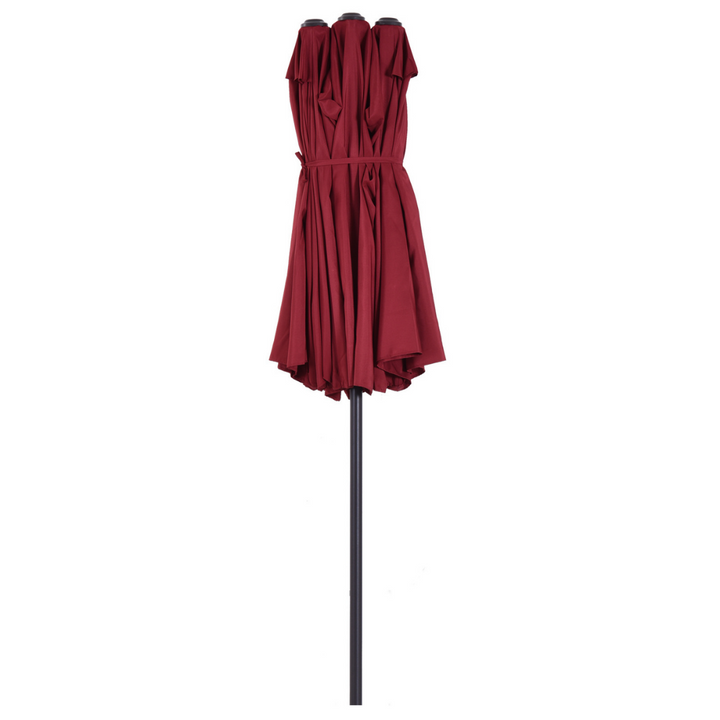 15ft Double Twin Canopy Patio Deck Umbrella Sun Shade Shelter w UV Protection, Crank - Wine Red