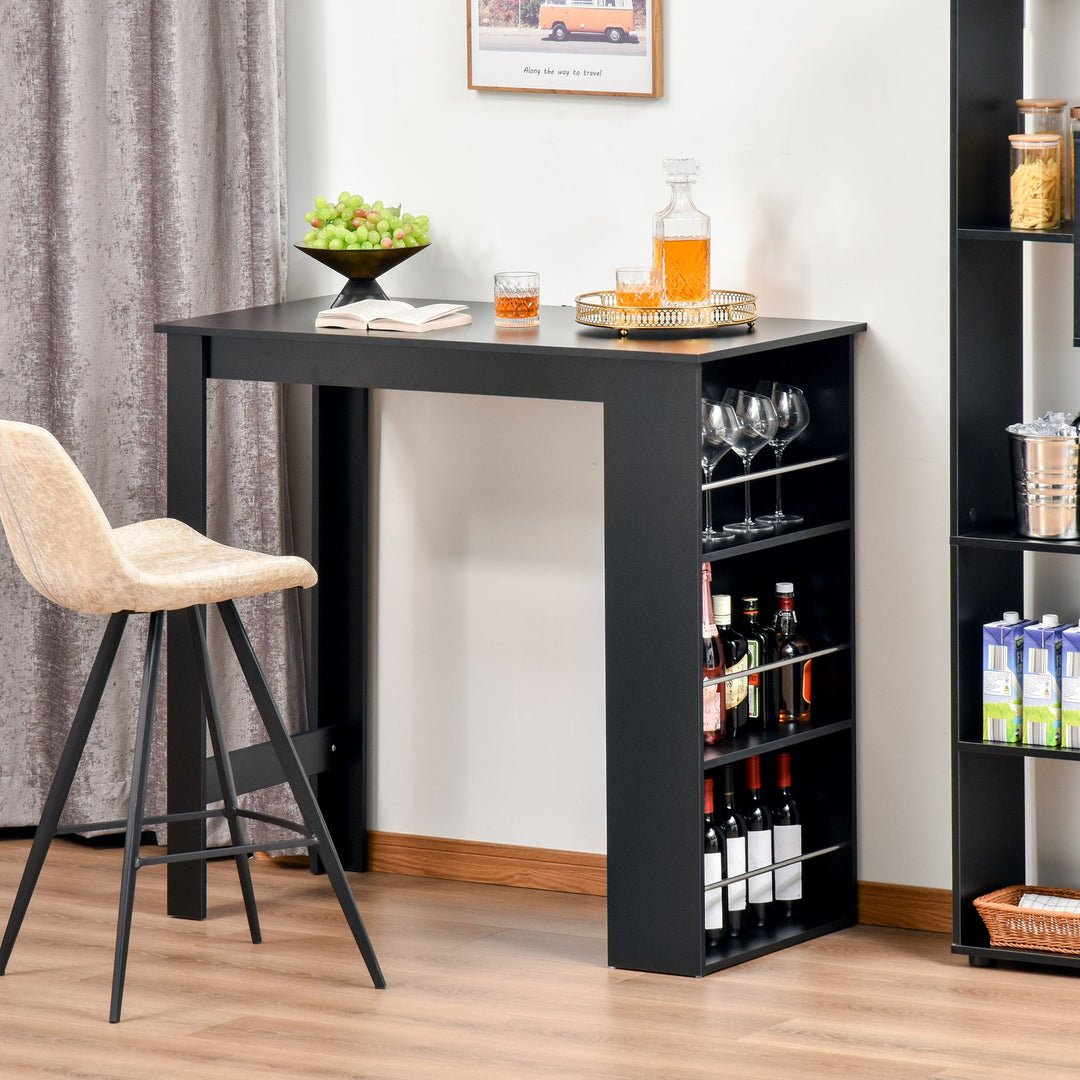 Modern Compact Counter Height Bar Kitchen Accent Table Desk w/ Storage Shelves - Black