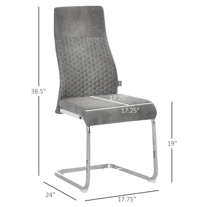Set of 2 Velvet-Touch Retro Upholstered Kitchen Dining Chairs w/ Bent Chrome Steel Base, Grey