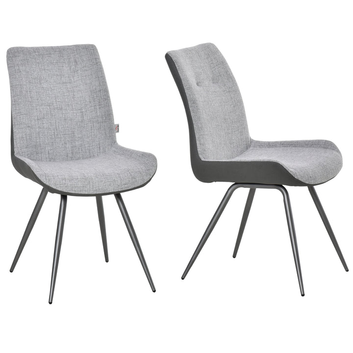 Set of 2 Modern Linen-Touch and Faux Leather Padded Accent Dining Kitchen Chairs - Grey
