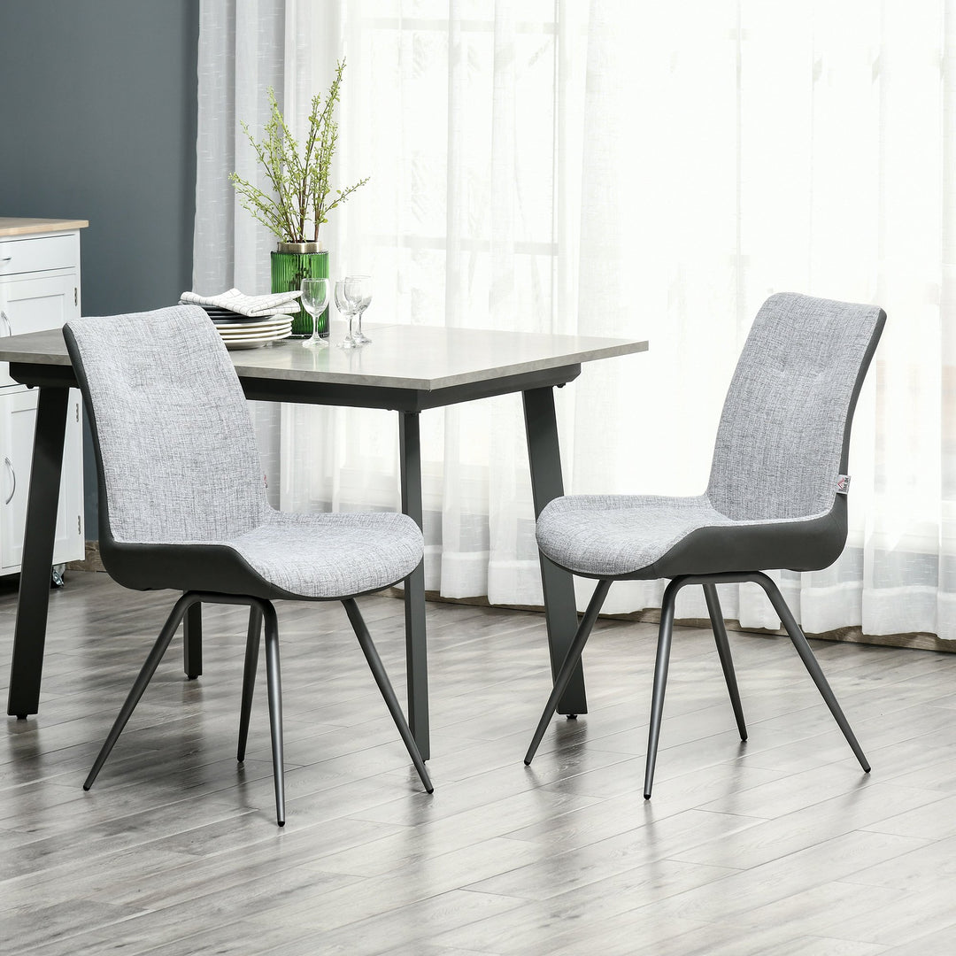 Set of 2 Modern Linen-Touch and Faux Leather Padded Accent Dining Kitchen Chairs - Grey