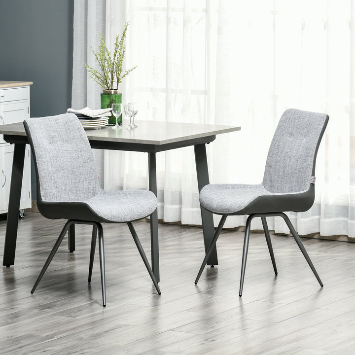Set of 2 Modern Linen-Touch and Faux Leather Padded Accent Dining Kitchen Chairs - Grey