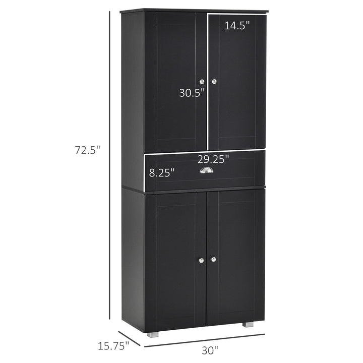Modern Classic Tall Freestanding Pantry Storage Cabinet Cupboard for Kitchen, Dining - Black