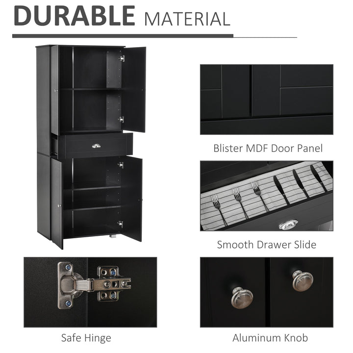 Modern Classic Tall Freestanding Pantry Storage Cabinet Cupboard for Kitchen, Dining - Black
