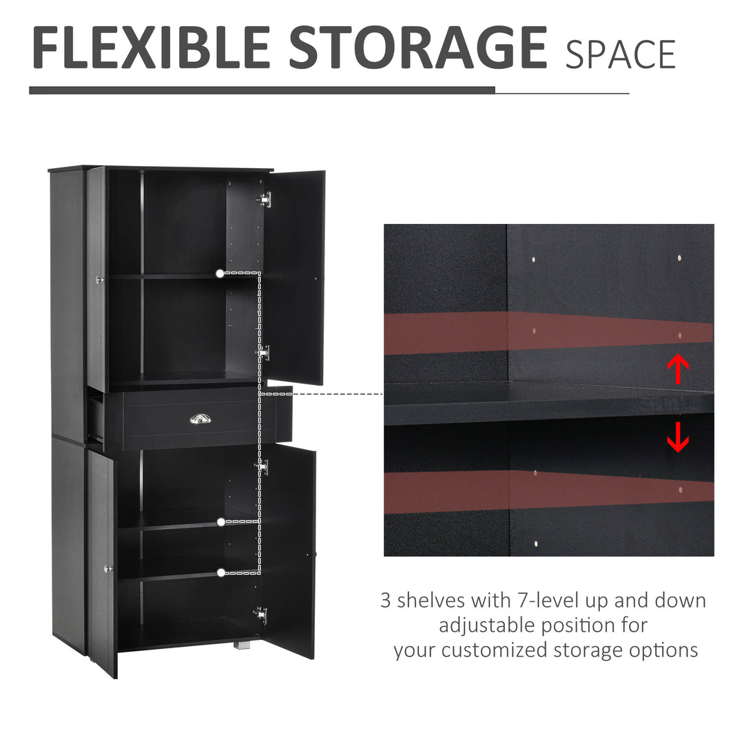 Modern Classic Tall Freestanding Pantry Storage Cabinet Cupboard for Kitchen, Dining - Black