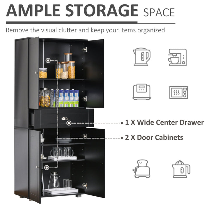 Modern Classic Tall Freestanding Pantry Storage Cabinet Cupboard for Kitchen, Dining - Black