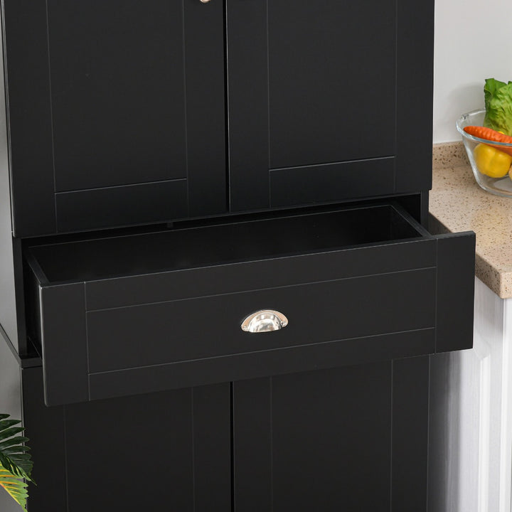 Modern Classic Tall Freestanding Pantry Storage Cabinet Cupboard for Kitchen, Dining - Black
