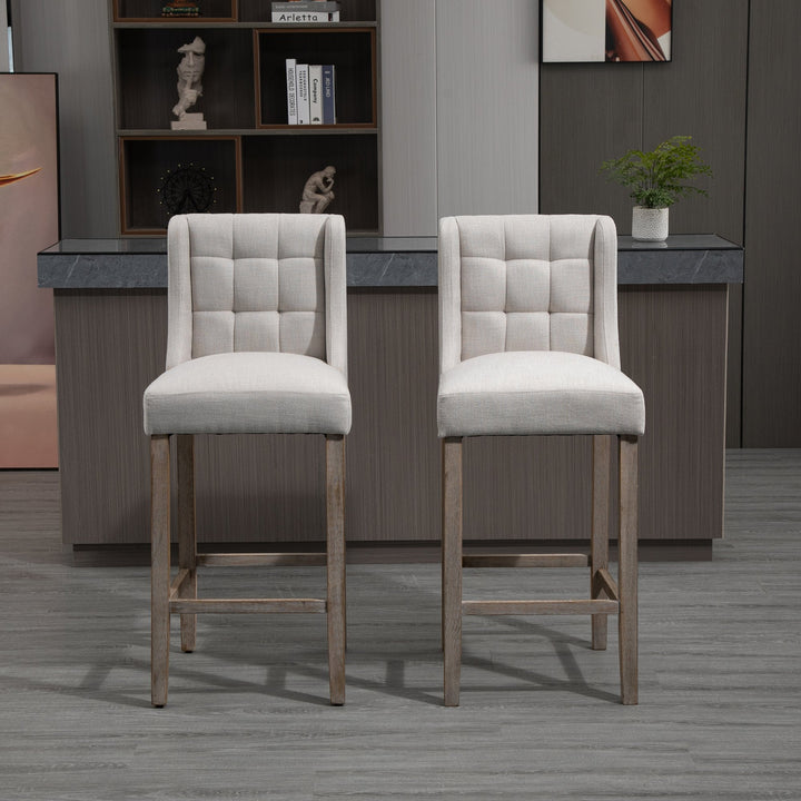 Set of 2 Modern Tufted Linen-Feel Counter Height Bar Stools Kitchen Dining Chairs – Beige