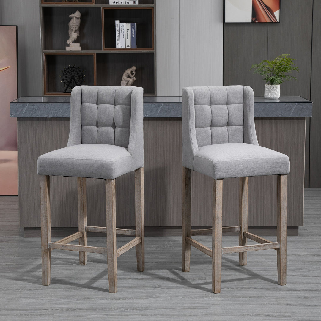 Set of 2 Modern Tufted Linen-Feel Counter Height Bar Stools Kitchen Dining Chairs – Grey