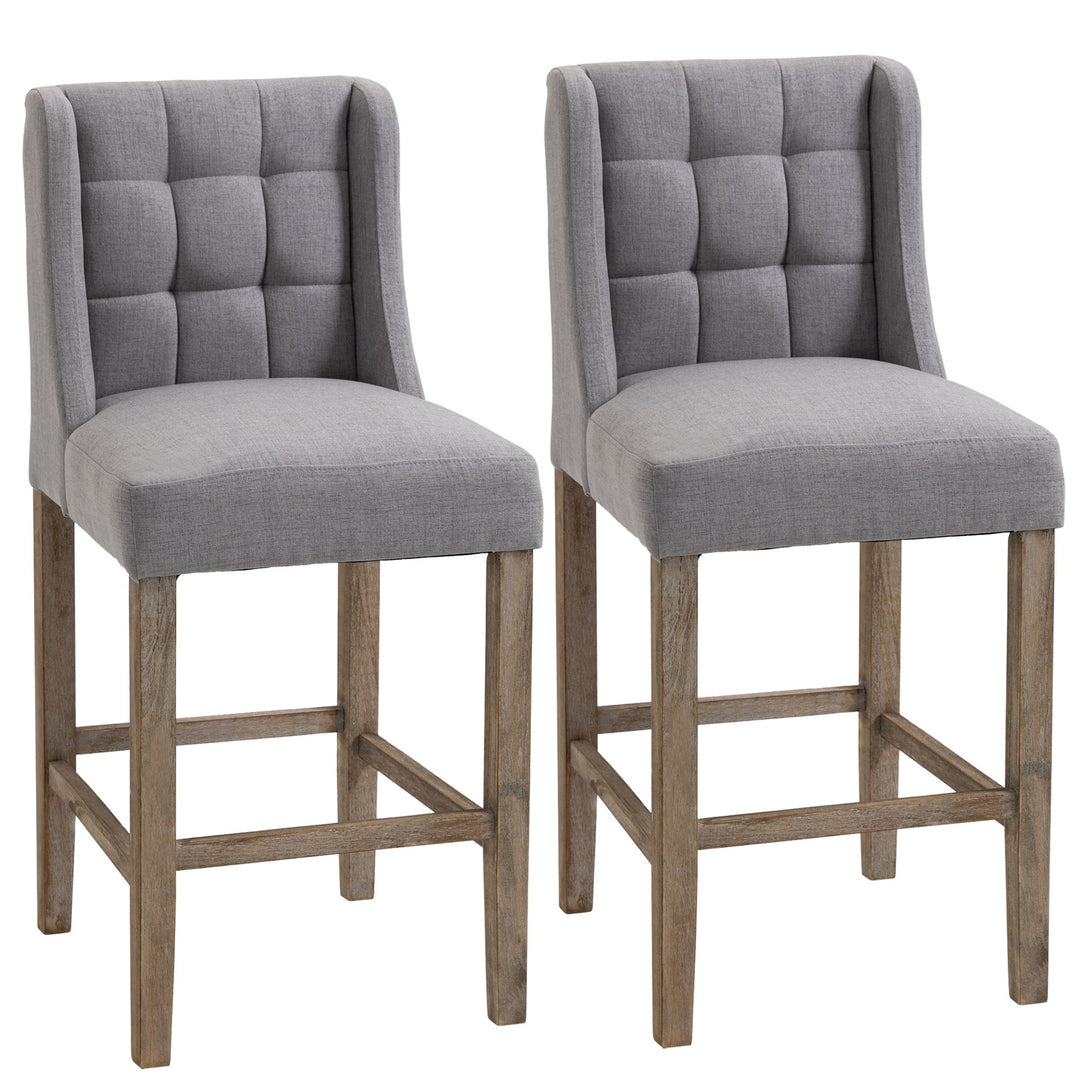 Set of 2 Modern Tufted Linen-Feel Counter Height Bar Stools Kitchen Dining Chairs – Grey