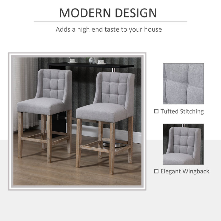 Set of 2 Modern Tufted Linen-Feel Counter Height Bar Stools Kitchen Dining Chairs – Grey