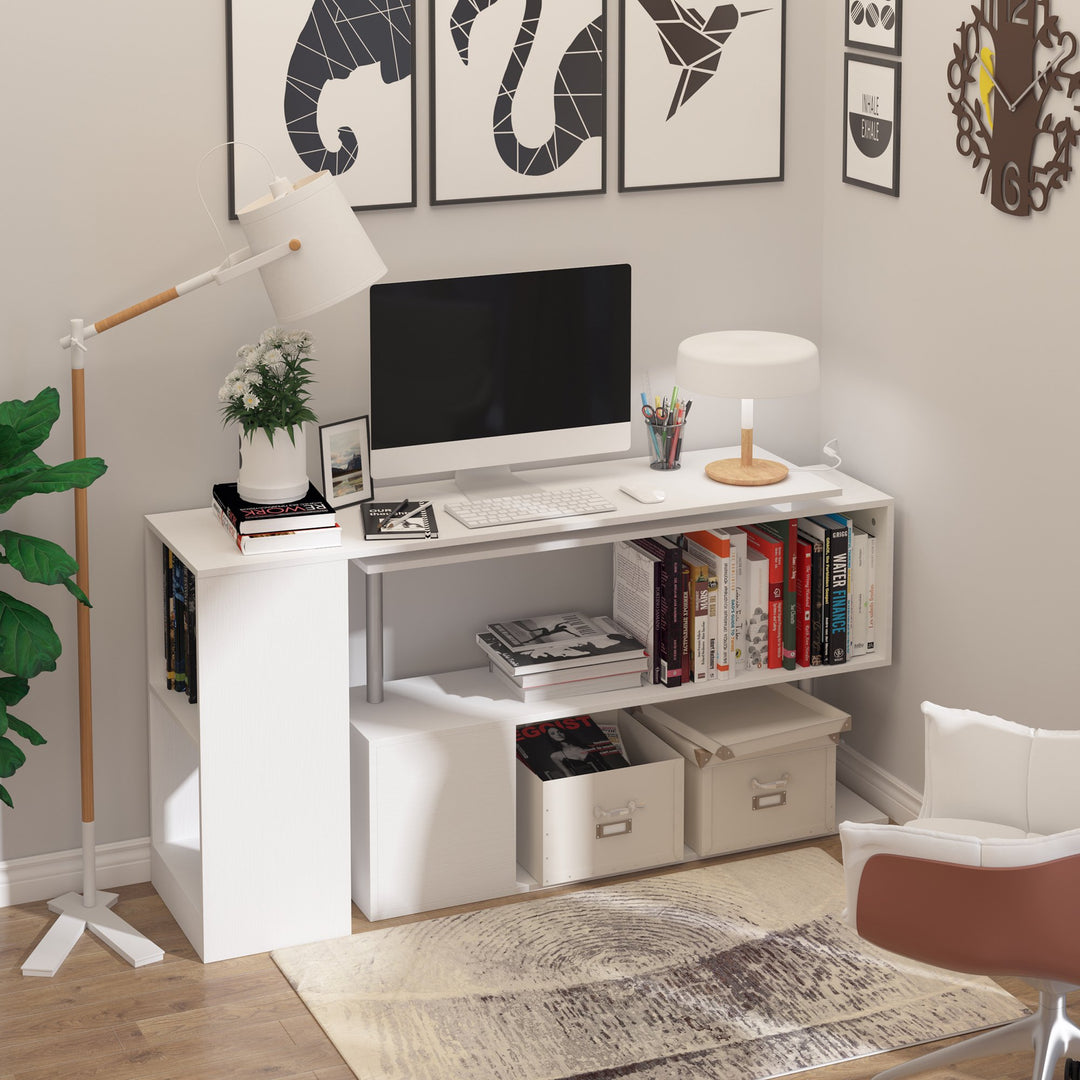 Modern Large Rotating Adjustable Corner L-Shape Computer Student Office Desk w/ Shelf - White