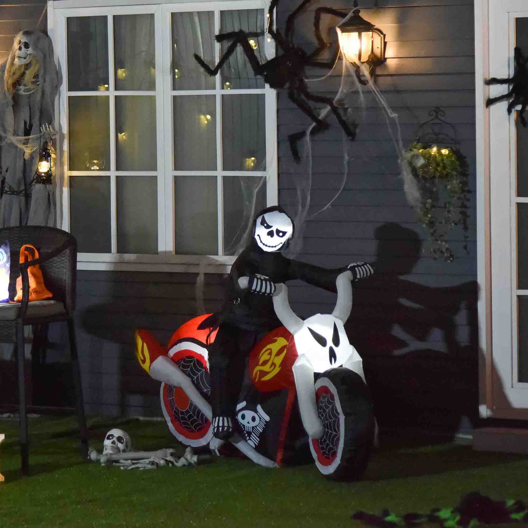 6ft Cool Halloween Outdoor Lawn Inflatable w/ LED Lights - Grim Reaper on Motorcycle