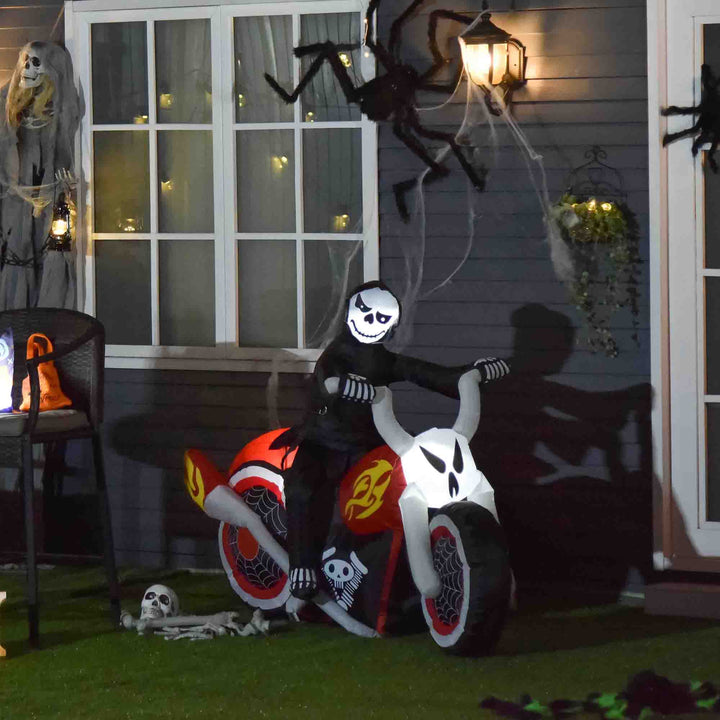 6ft Cool Halloween Outdoor Lawn Inflatable w/ LED Lights - Grim Reaper on Motorcycle