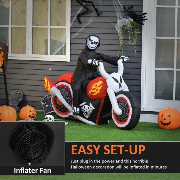 6ft Cool Halloween Outdoor Lawn Inflatable w/ LED Lights - Grim Reaper on Motorcycle