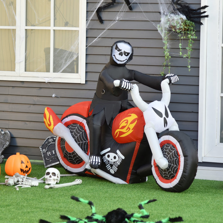 6ft Cool Halloween Outdoor Lawn Inflatable w/ LED Lights - Grim Reaper on Motorcycle