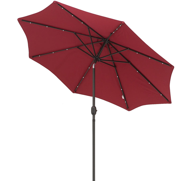 9ft Round Tilting Patio Deck Umbrella Canopy Garden Shade w/ Solar LED Lights, Crank - Wine Red