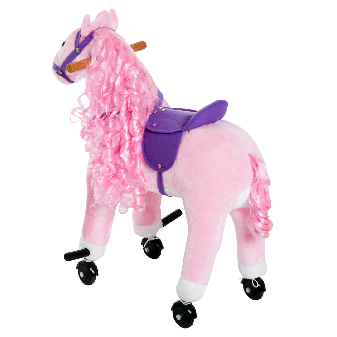Plush Kids Princess Ride-On Horse Pony Toy w/ Neigh & Gallop for Child Toddler - White Pink