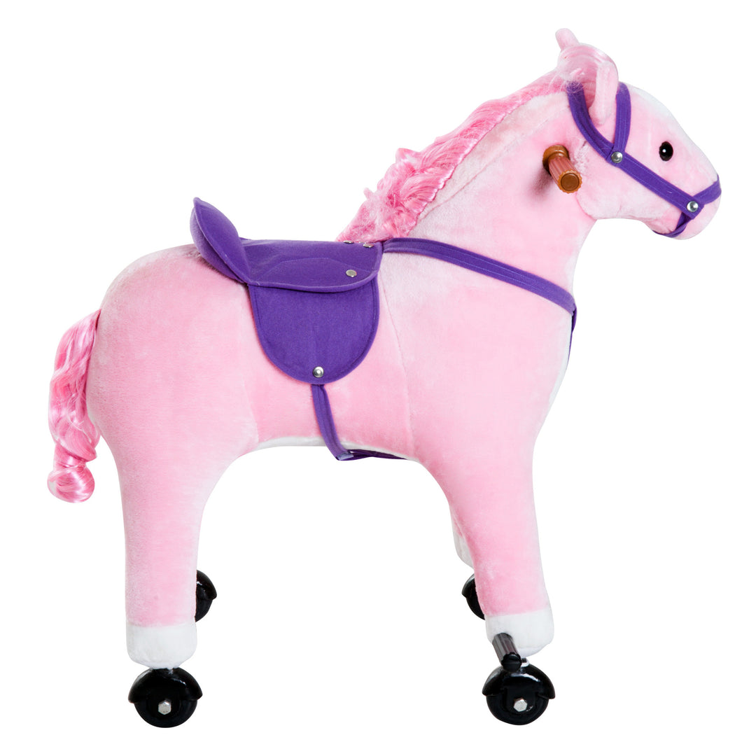 Plush Kids Princess Ride-On Horse Pony Toy w/ Neigh & Gallop for Child Toddler - White Pink