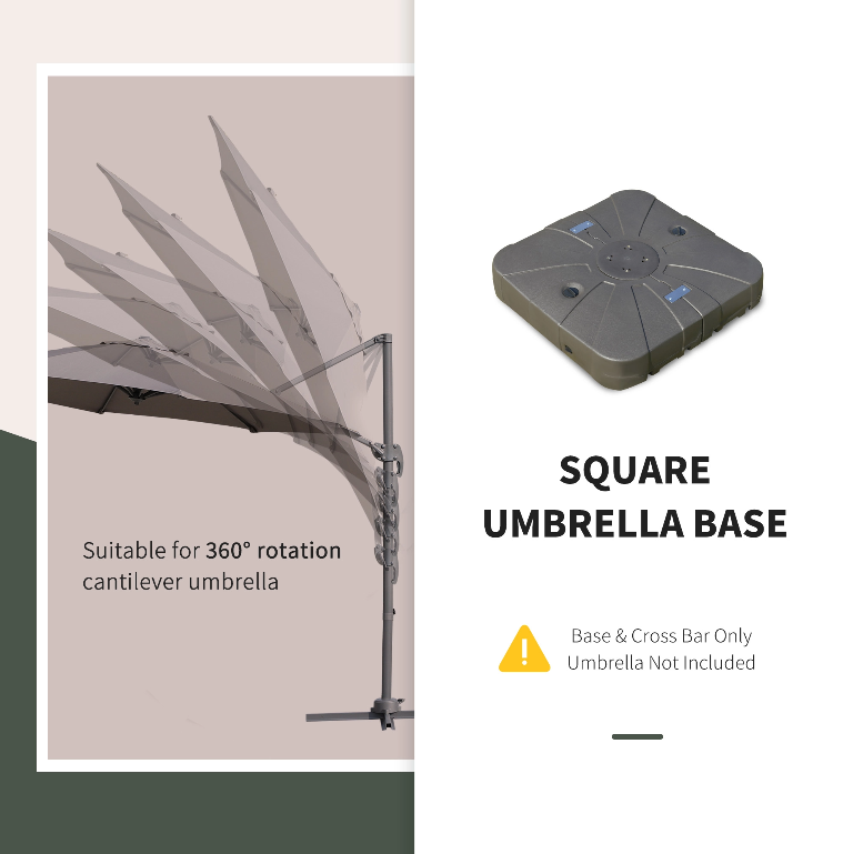 35", 286-330lbs Heavy Duty Square Cantilever Umbrella Base Stand Fillable w Sand, Water - Brown