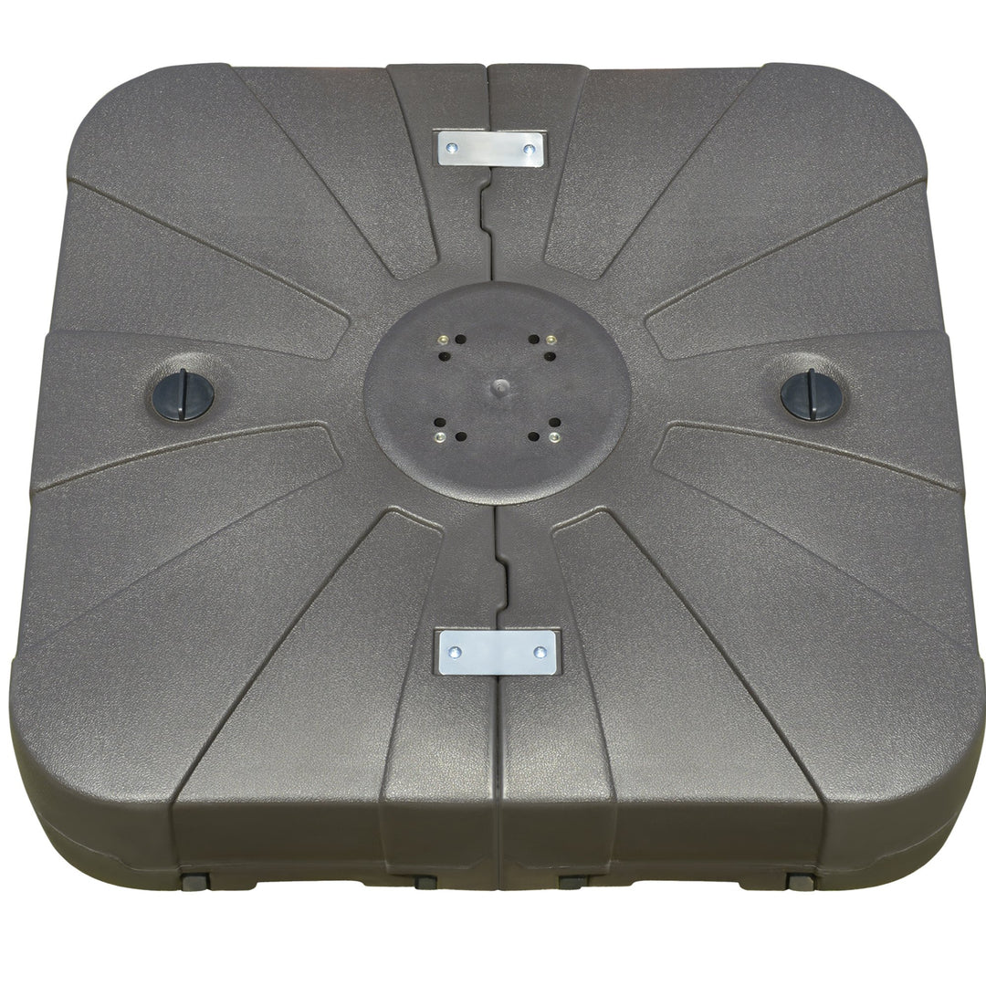 35", 286-330lbs Heavy Duty Square Cantilever Umbrella Base Stand Fillable w Sand, Water - Brown