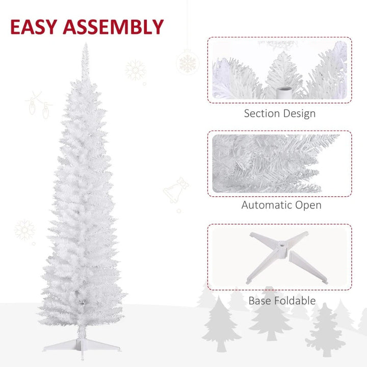 6ft 390-Tip Slim Pencil Artificial Christmas Holiday Tree w/ Base, Xmas Decor – White