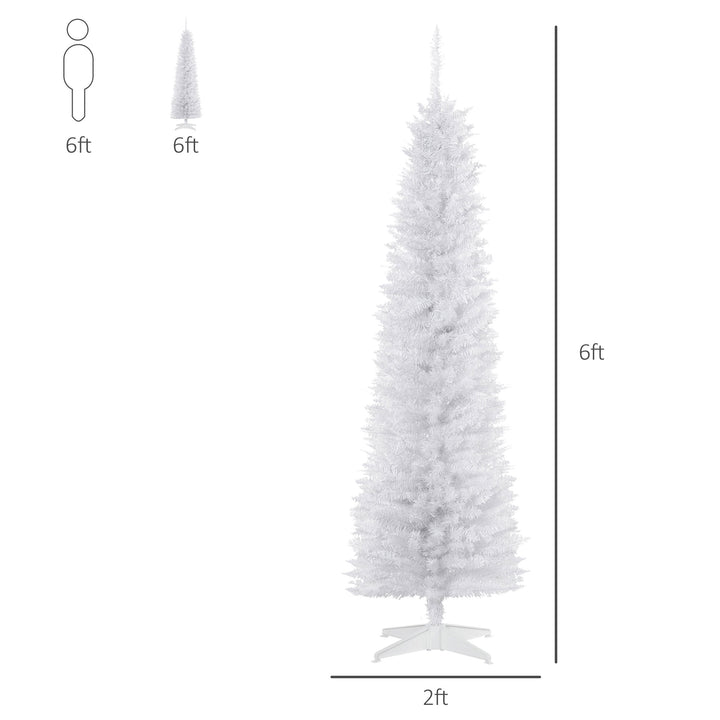 6ft 390-Tip Slim Pencil Artificial Christmas Holiday Tree w/ Base, Xmas Decor – White