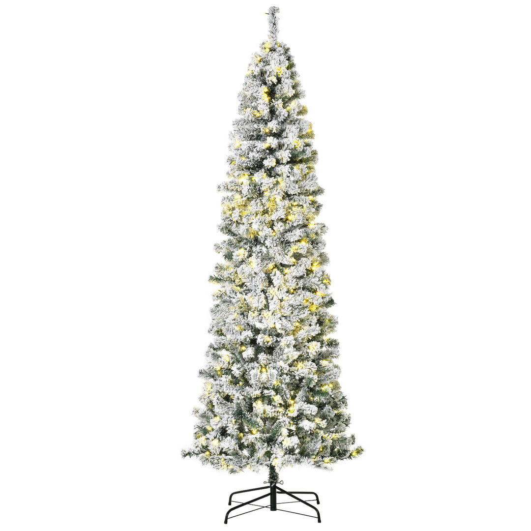 7.5ft 641-Tip Realistic Artificial Pre-lit Slim Pencil Christmas Holiday Tree Flocked - Green