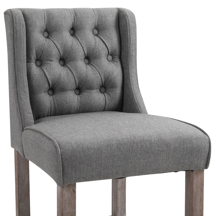 Set of 2 Vintage Farmhouse Button Tufted Bar Counter Height High Dining Chairs - Grey Linen