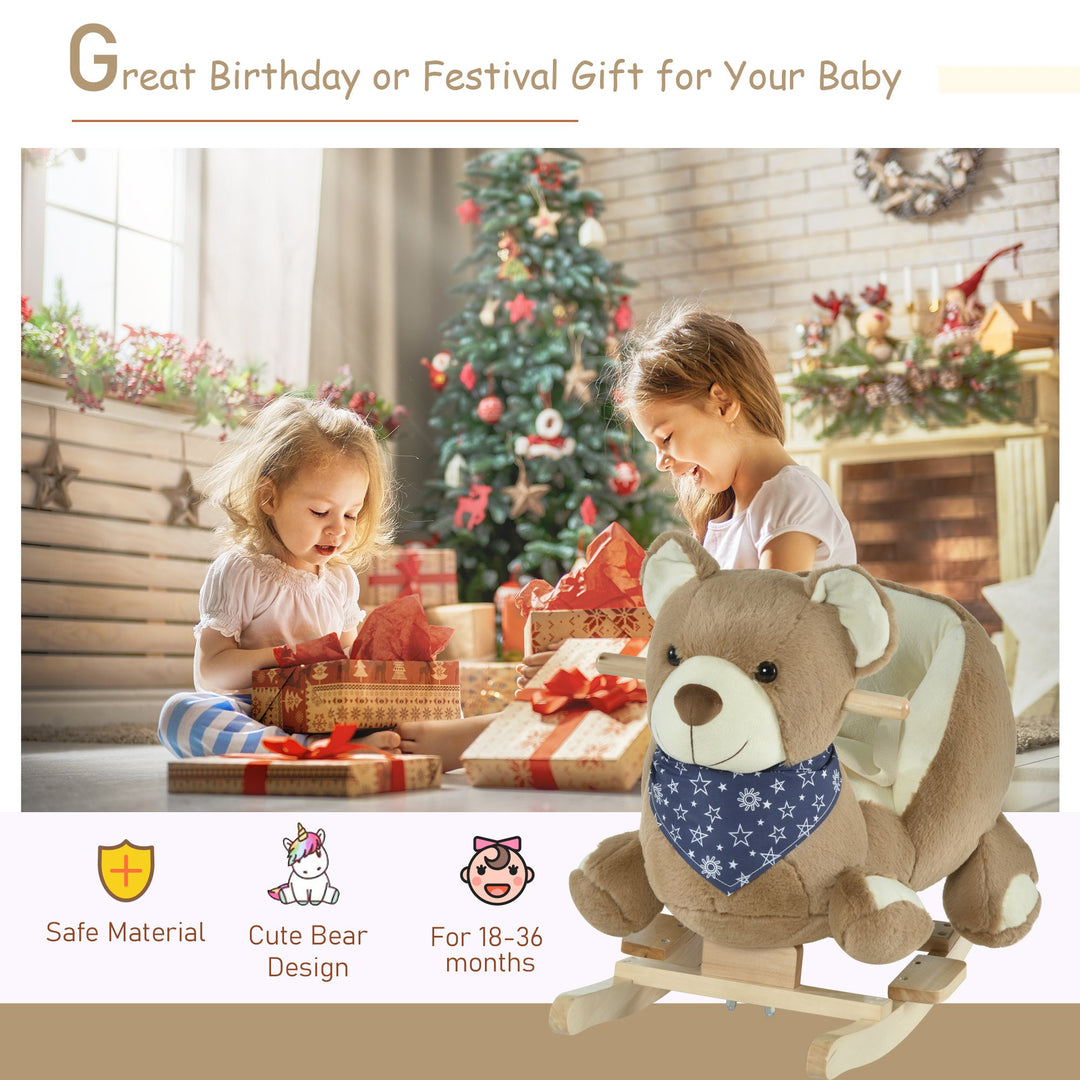 Plush Kids Bear Rocking Horse Chair Toy w/ Animal Sounds Gift for Baby Child Toddler - Brown